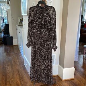Taylor Elegant Black and Tan Polka Dot Dress